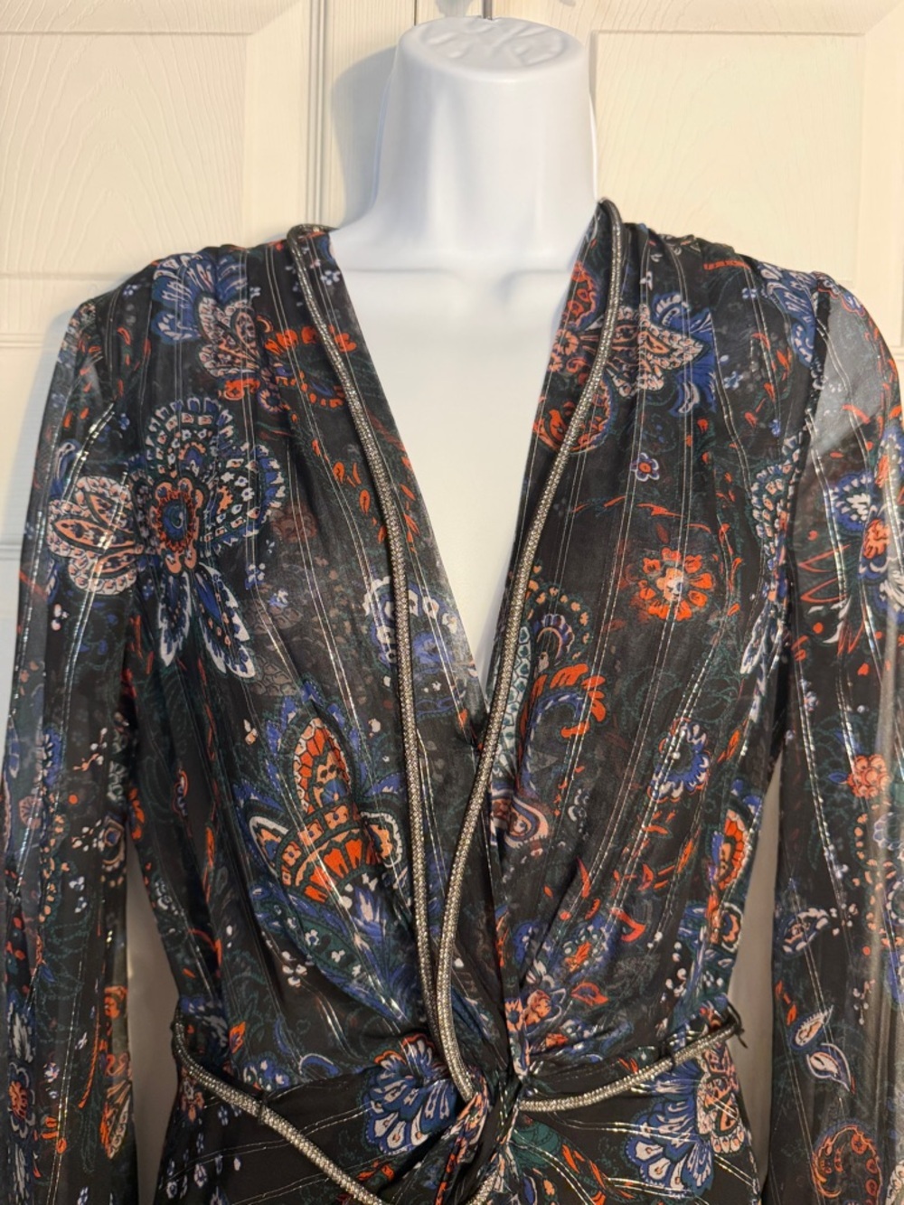 Veronica Beard Kaira Dress long sleeve V neck maxi dress size 2 silk - Picture 8 of 16